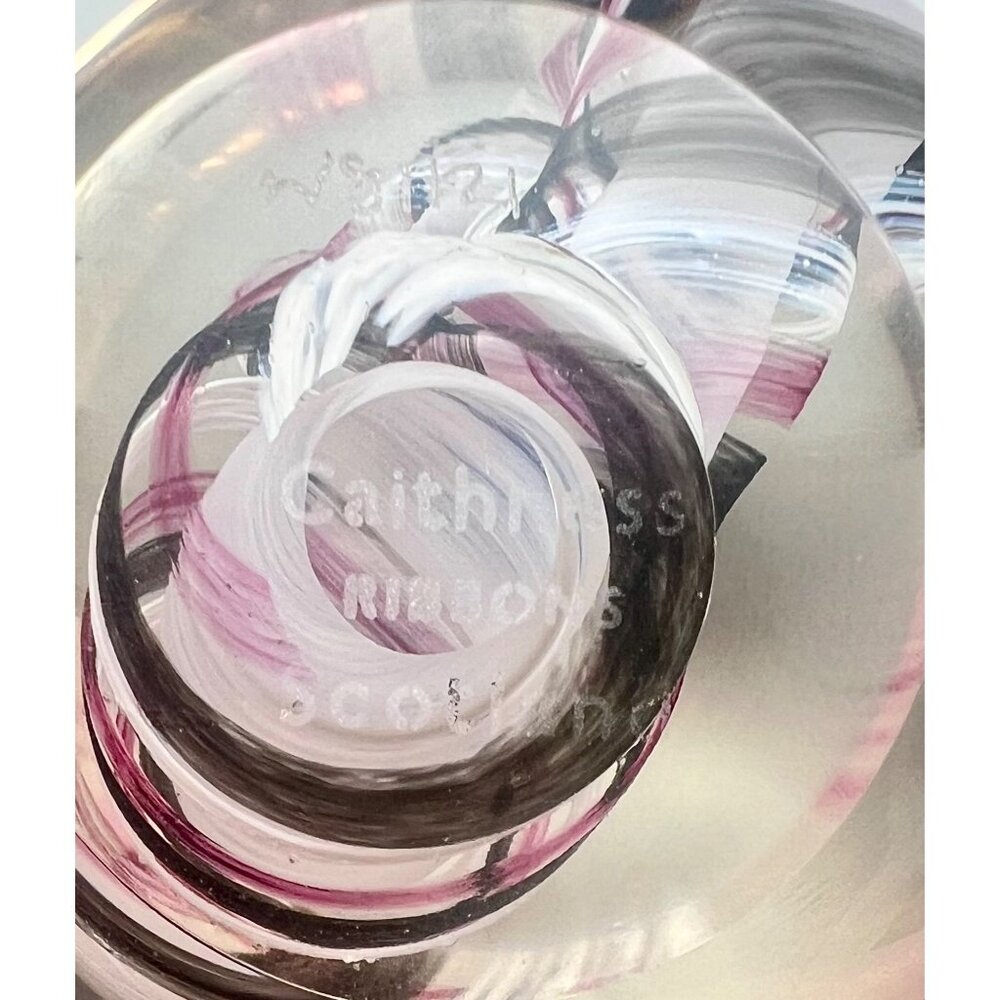 Caithness Glass Paperweight Ribbons Swirl Snail Pink White Black Scotland 3" - Picture 5 of 11